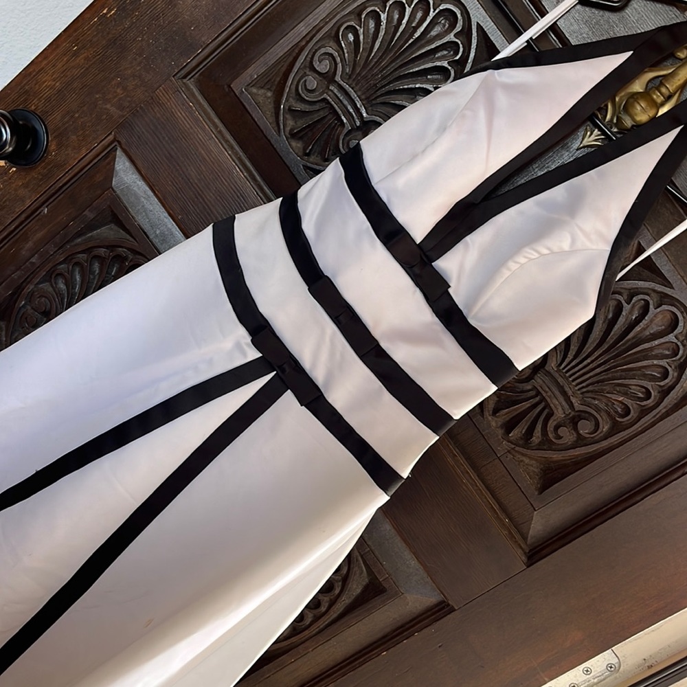 halter top black & white formal gown
